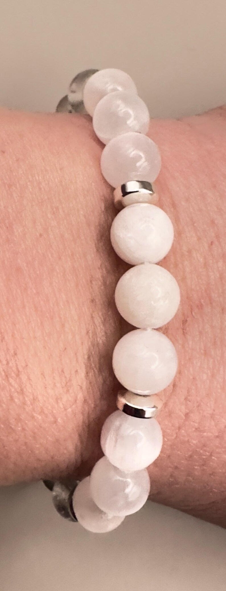 Full Moon Phase Crystal Bracelet Moonstone Selenite Clear Quartz Hematite Wrist Mala Gemstone Beaded Jewelry Lunar Energy Moonlight Luna