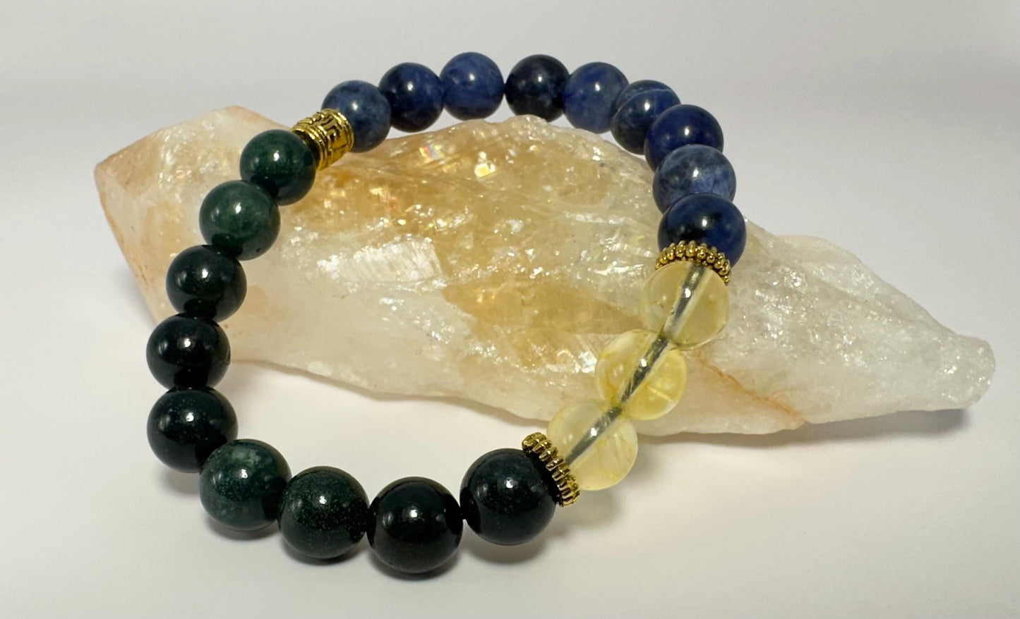 Diabetes Support Bracelet - Crystal Healing Jewelry - Bloodstone - Citrine - Sodalite