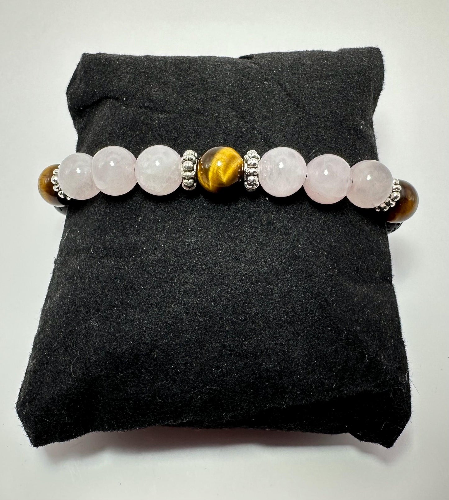 Rose Quartz & Tigers Eye LOVE Bracelet - Crystal Healing Jewelry