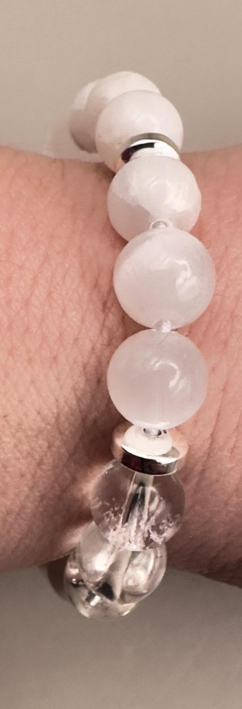 Full Moon Phase Crystal Bracelet Moonstone Selenite Clear Quartz Hematite Wrist Mala Gemstone Beaded Jewelry Lunar Energy Moonlight Luna
