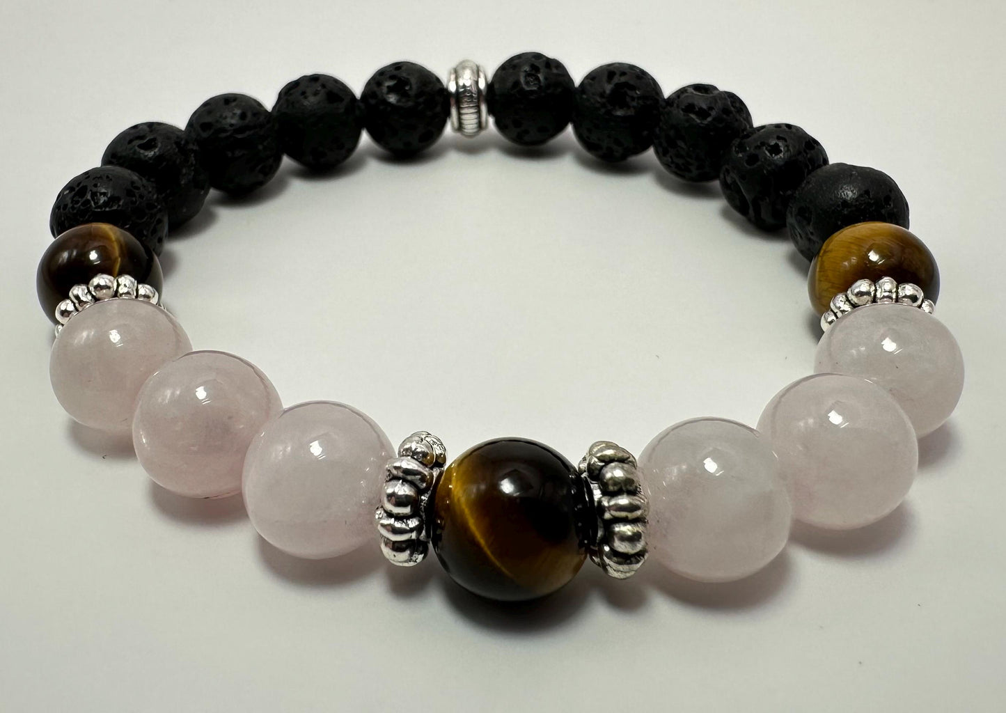 Rose Quartz & Tigers Eye LOVE Bracelet - Crystal Healing Jewelry