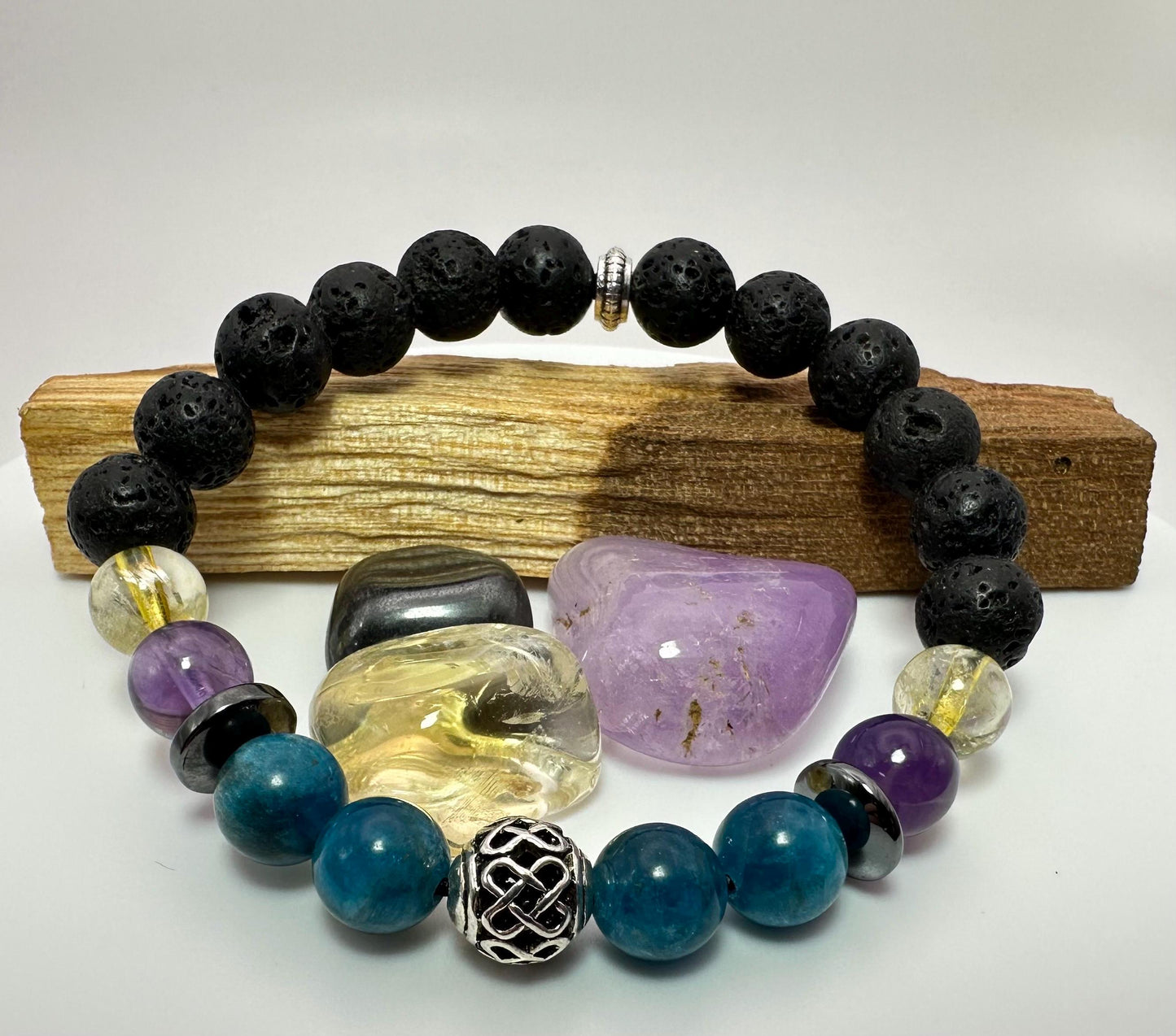 Weight Loss Support Bracelet - Crystal Healing Jewelry - Blue Apatite - Citrine - Amethyst - Hematite