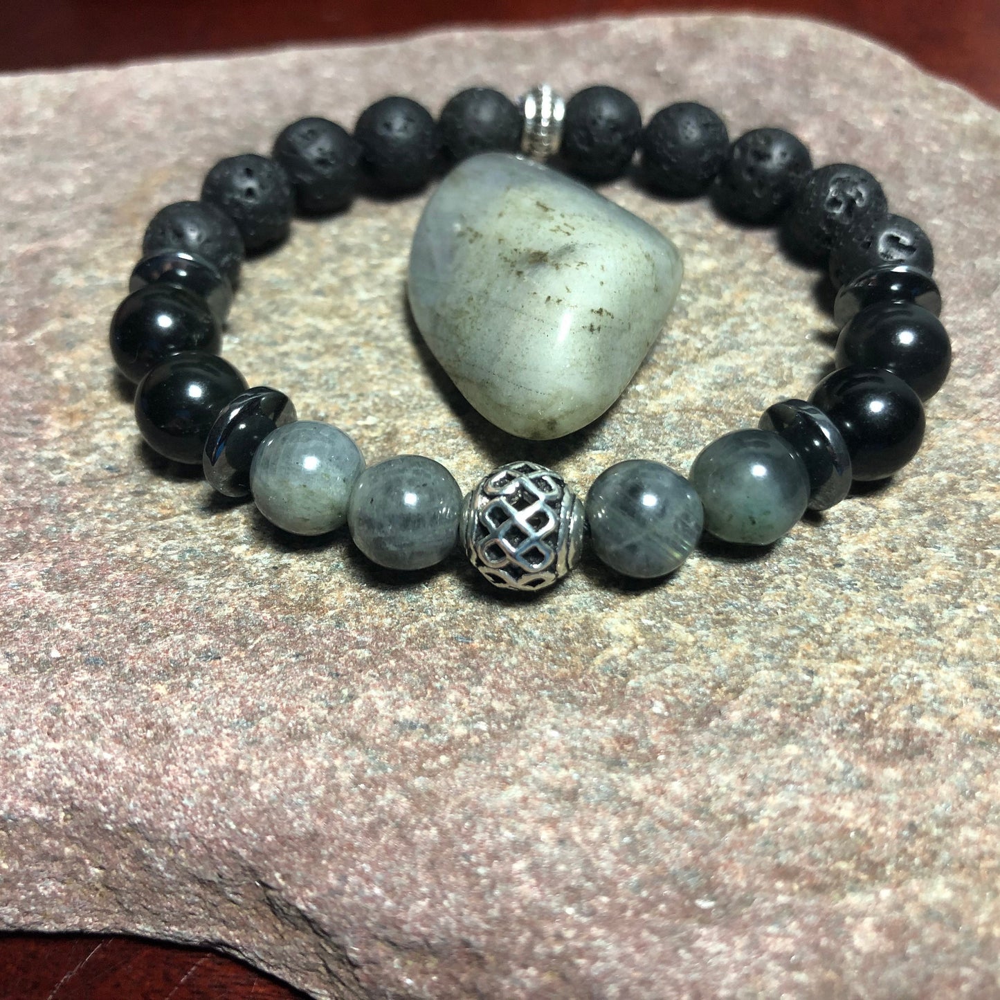 Triple protection - Empath support crystal intention healing bracelet - obsidian - labradorite - hematite