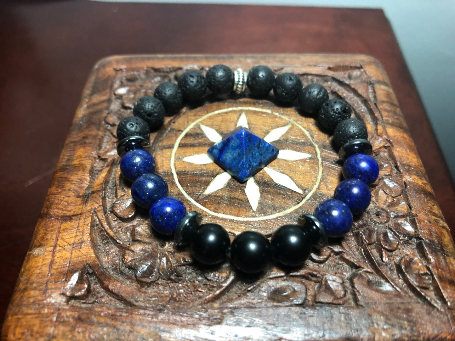 Celestial Shield Crystal Bracelet - Protection & Balance - Hematite - Lapis Lazuli - Obsidian