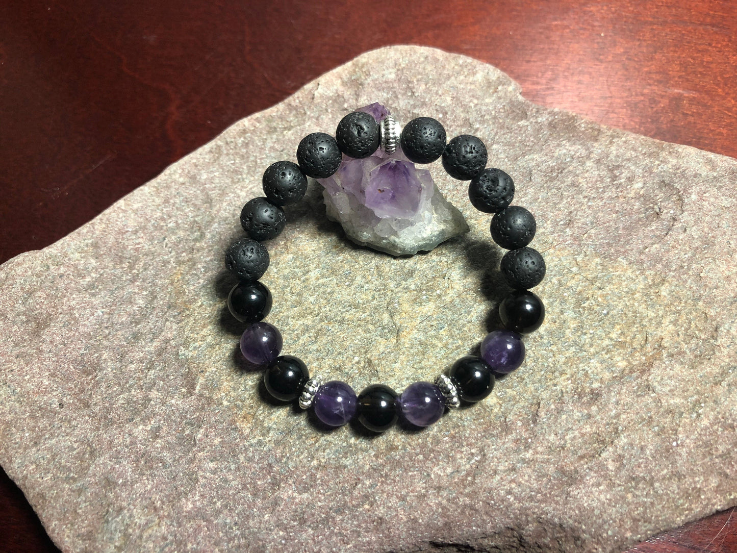 Grief & Loss Bracelet - Crystal Jewelry for Grieving - Smoky Quartz - Amethyst - Lava stone