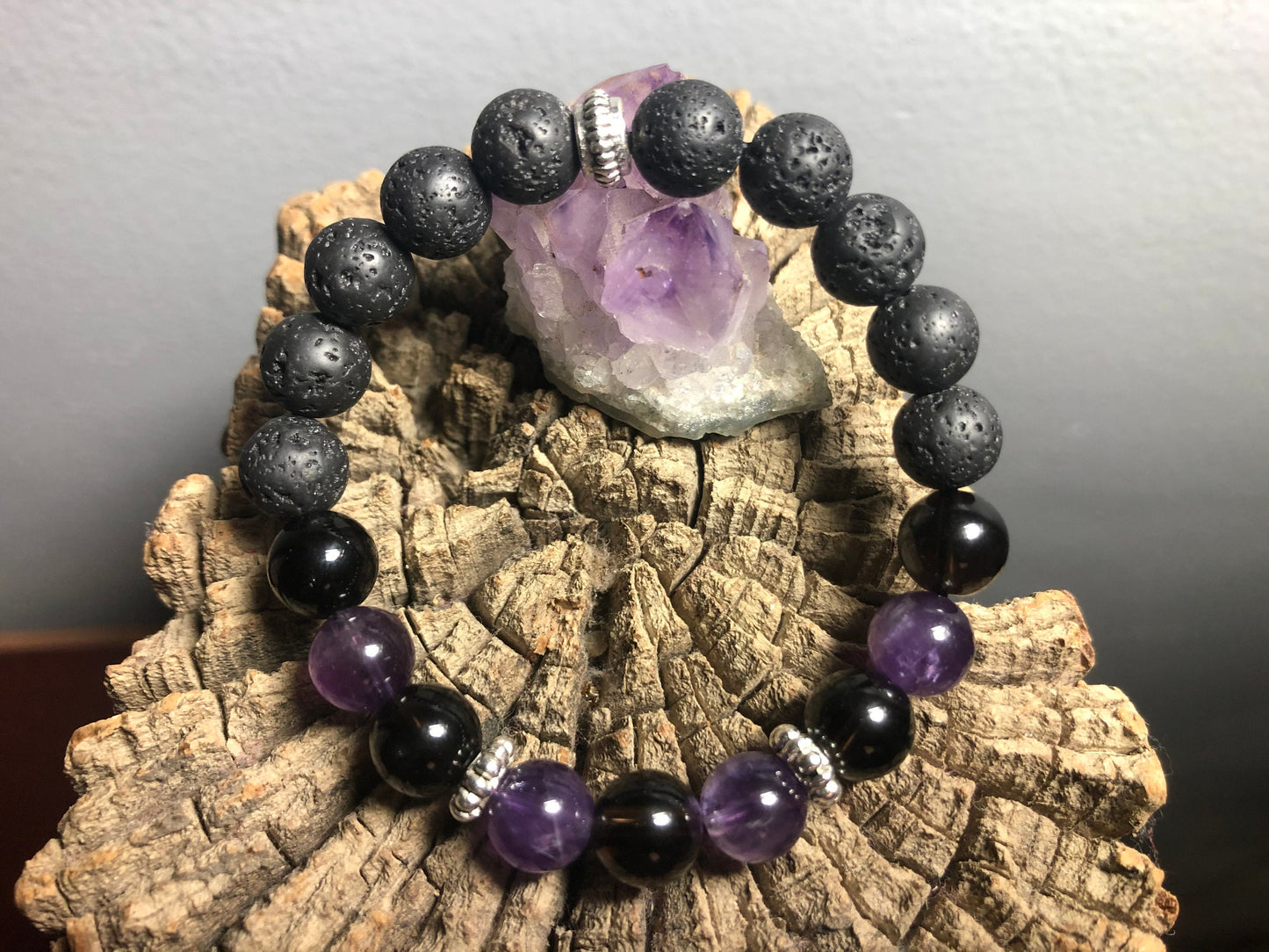 Grief & Loss Bracelet - Crystal Jewelry for Grieving - Smoky Quartz - Amethyst - Lava stone