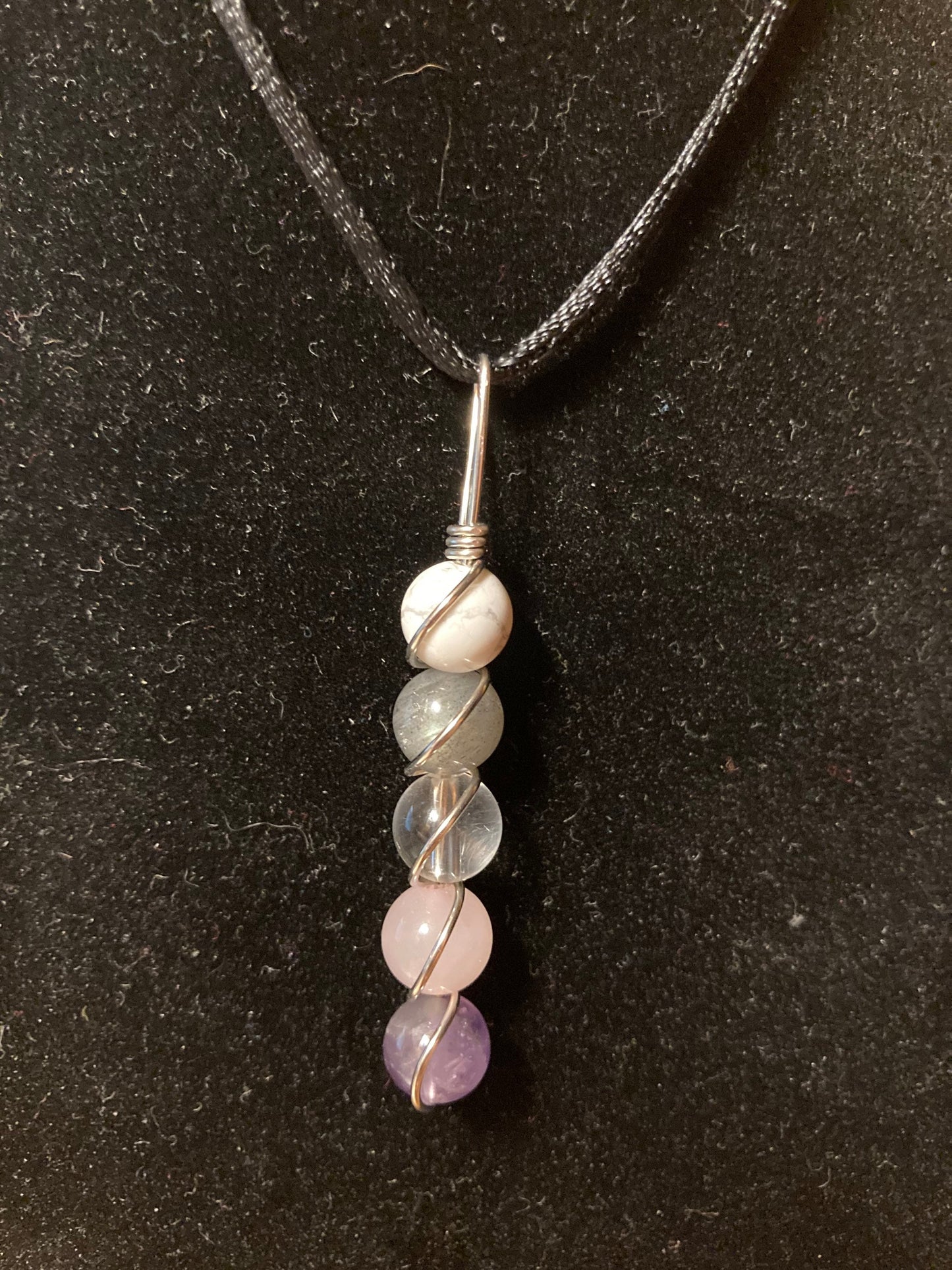 Stress Relief necklace - Copper Pendant Wire Wrapped - Crystal Healing Jewelry - Labradorite - Rose Quartz - Howlite - Amethyst