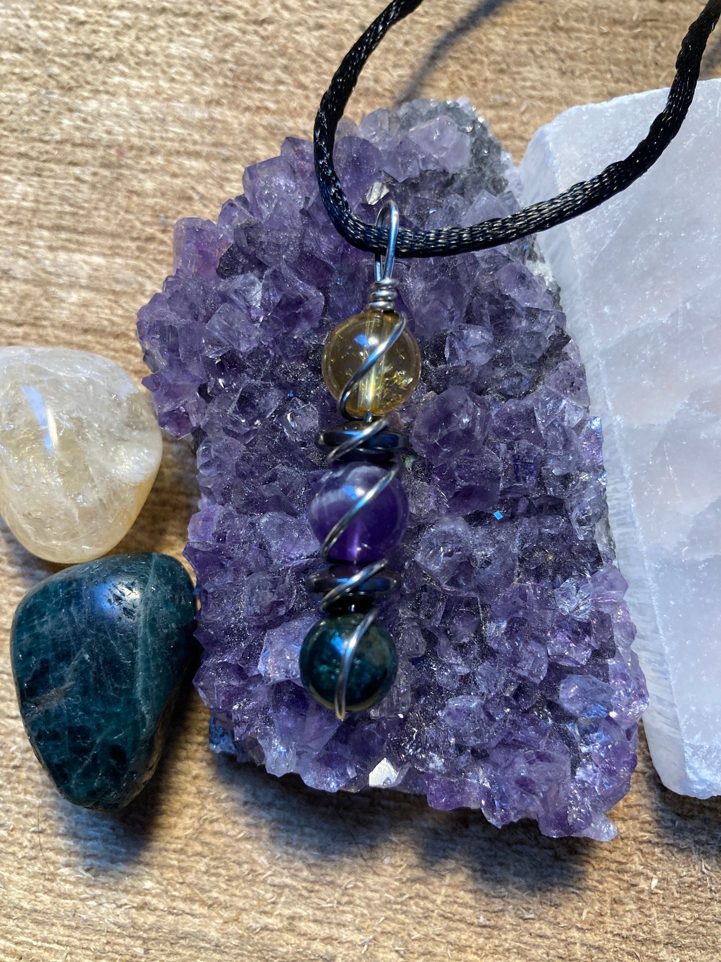 Weight Loss Support Necklace - Suppress Appetite Wire wrapped pendant - Apatite - Citrine - Amethyst - Hematite - copper