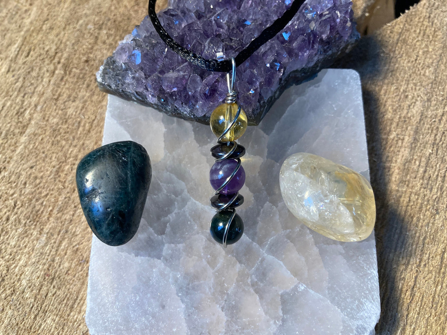 Weight Loss Support Necklace - Suppress Appetite Wire wrapped pendant - Apatite - Citrine - Amethyst - Hematite - copper