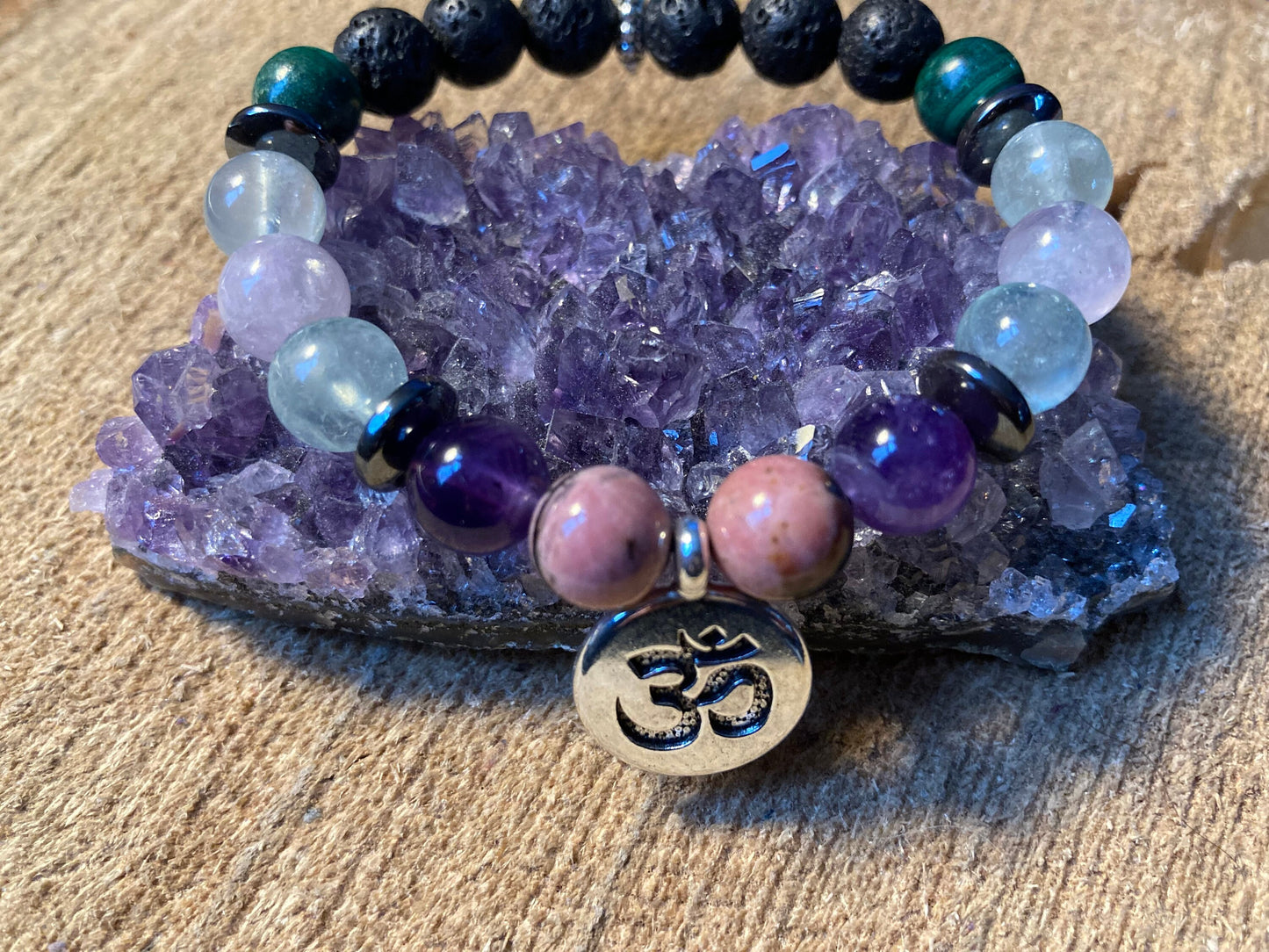 Inflamation & Arthritis Support Crystal Intention Bracelet Malachite - Rhodonite - Fluorite - Hematite - Amethyst
