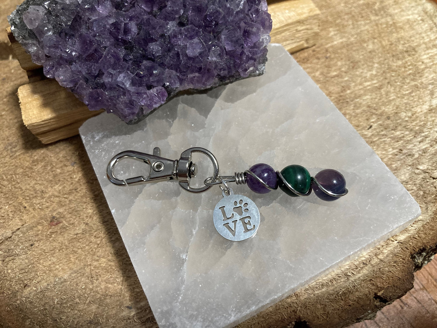 Crystal Pet Harness and Collar Set - Fluorite, Malachite Charm for Healing Energy, Stress Relief & Positive Vibes Dog Harness and Cat Collar