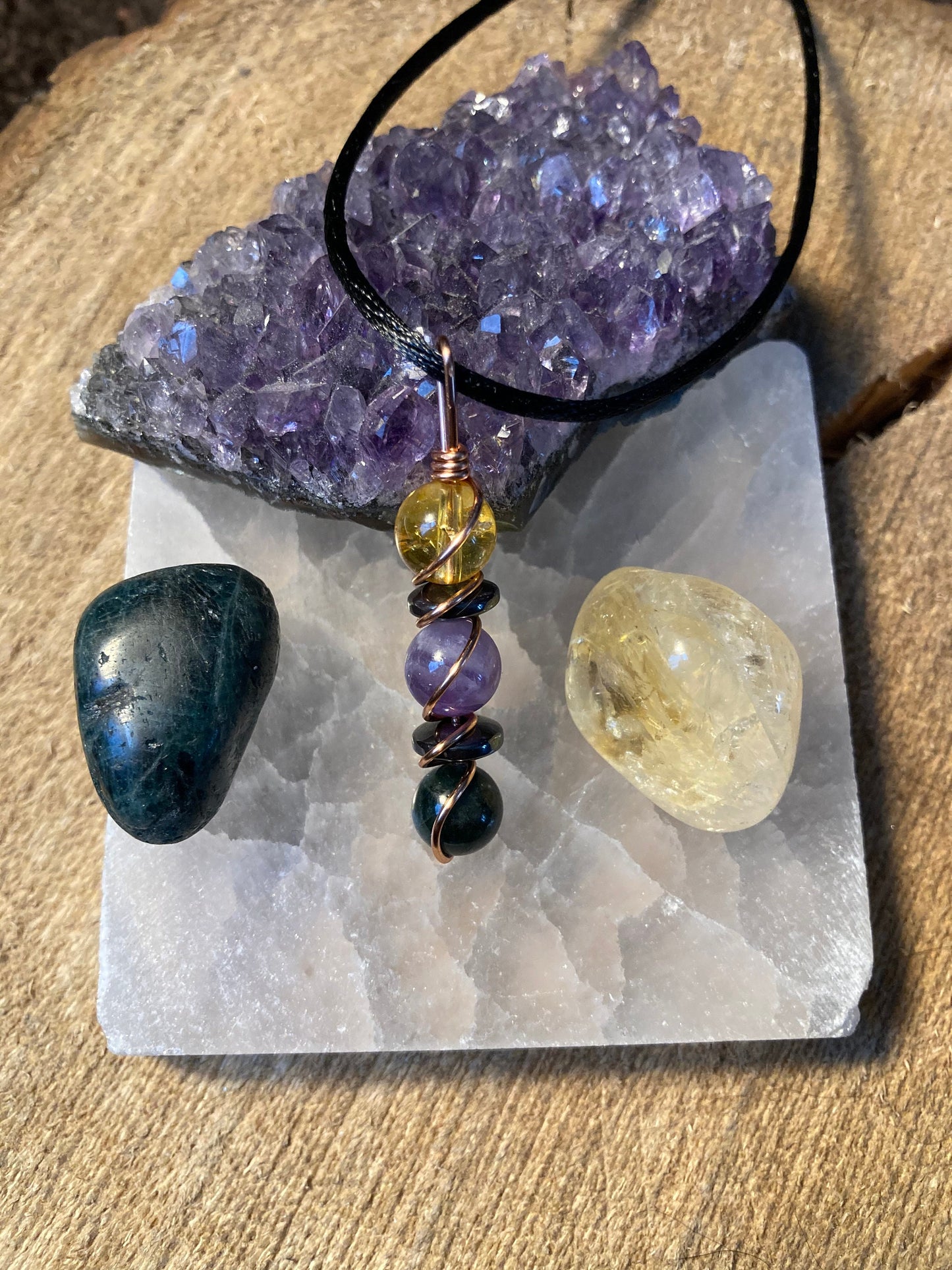 Weight Loss Support Necklace - Suppress Appetite Wire wrapped pendant - Apatite - Citrine - Amethyst - Hematite - copper