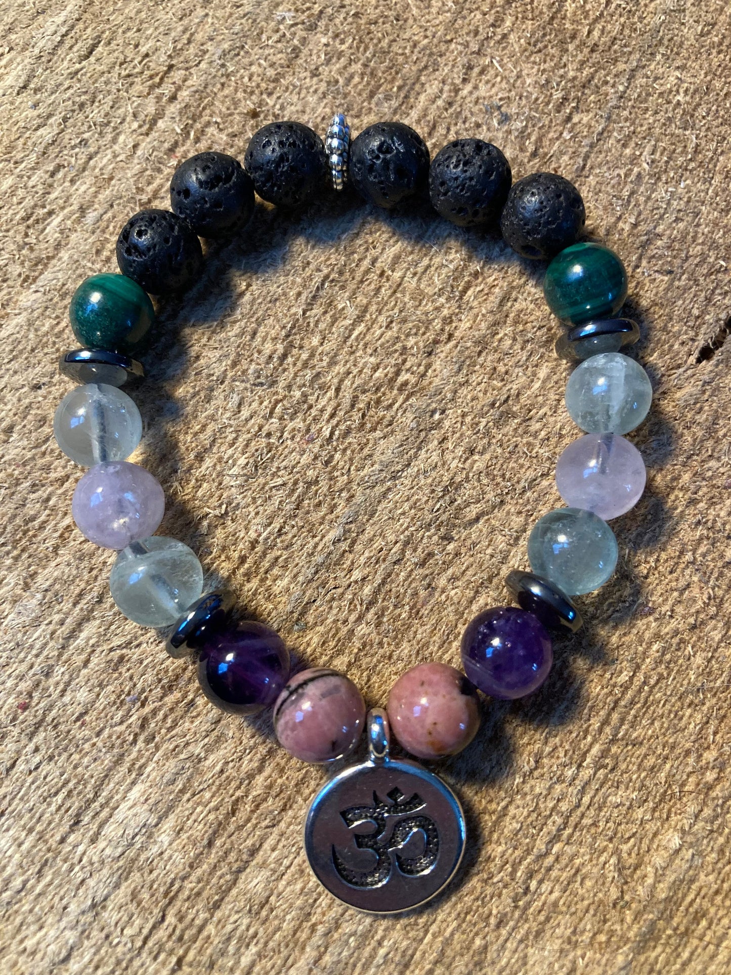 Inflamation & Arthritis Support Crystal Intention Bracelet Malachite - Rhodonite - Fluorite - Hematite - Amethyst