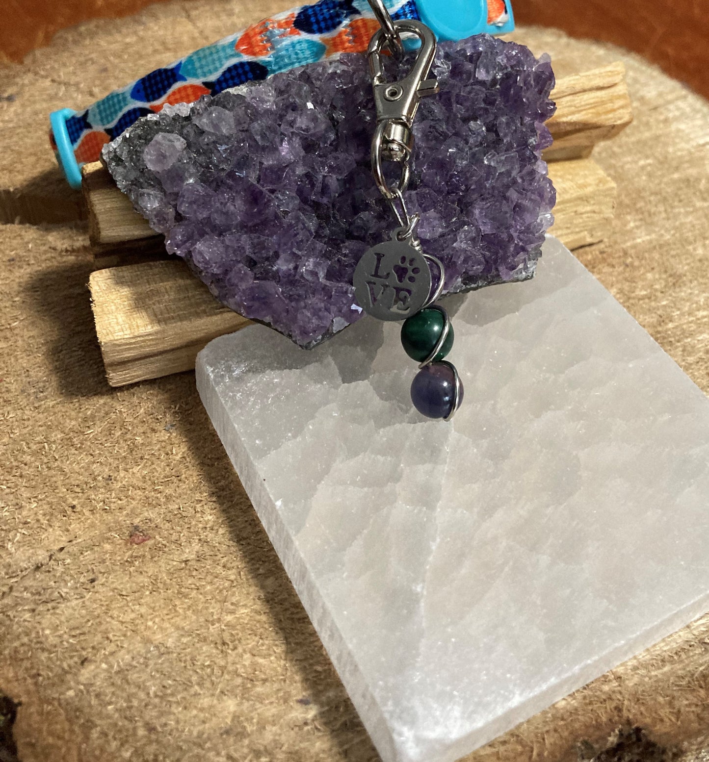 Crystal Pet Harness and Collar Set - Fluorite, Malachite Charm for Healing Energy, Stress Relief & Positive Vibes Dog Harness and Cat Collar