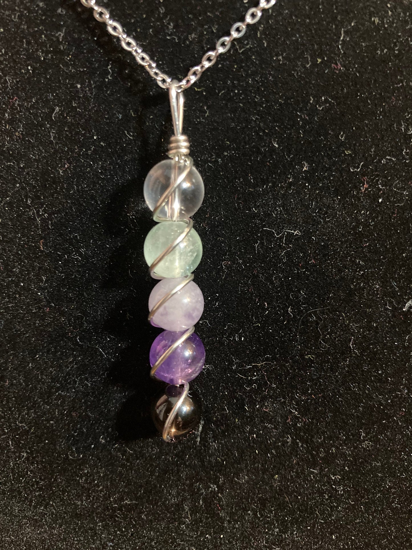 Chemo & Radiation Support Necklace - Copper Wire Wrapped Pendant - Crystal Healing Jewelry - Smoky Quartz - Amethyst - Fluorite - Clear Quartz