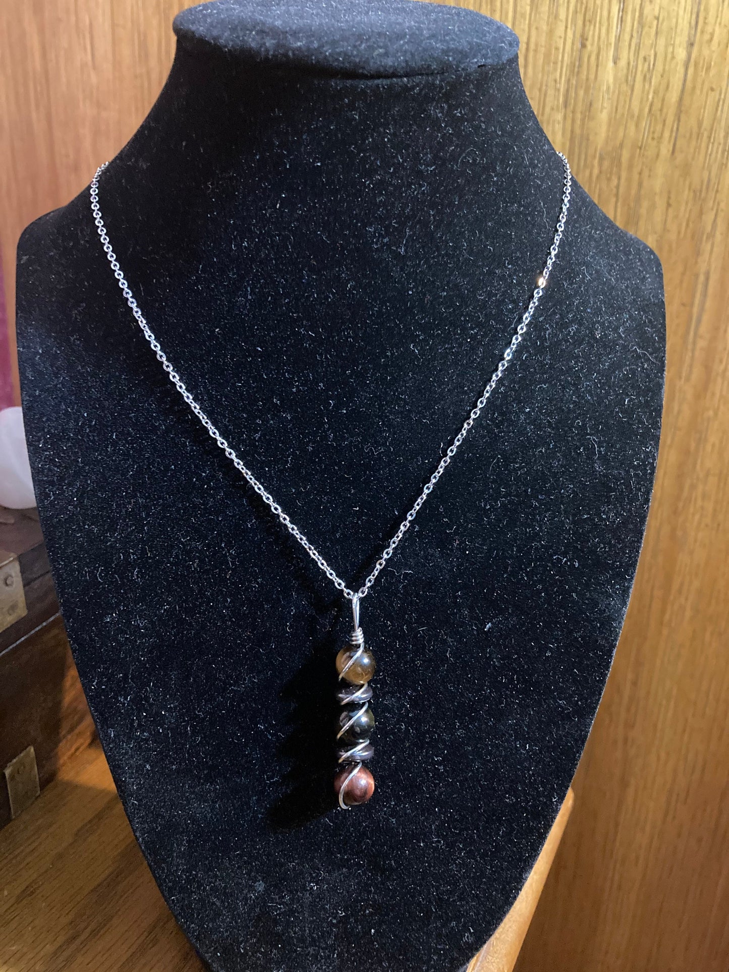 Focus & Clarity Necklace - Copper Wire Wrapped Pendant - Crystal Healing Jewelry - Tigers Eye - Hematite