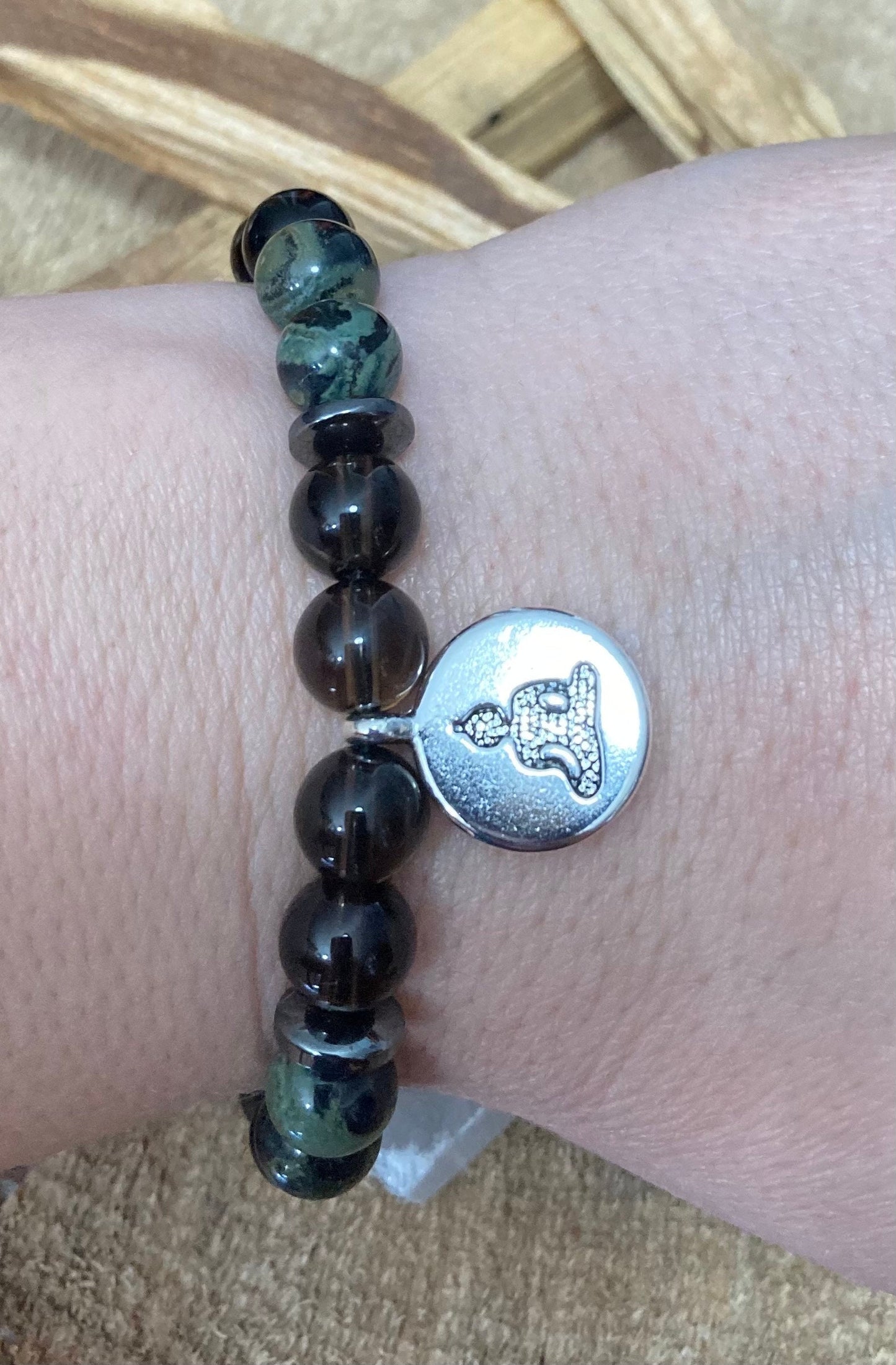 Muladhara Chakra Crystal Bracelet - base/root - Smoky Quartz - Kambaba Jasper - Obsidian - Hematite