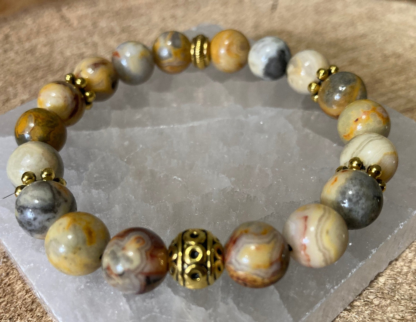 Crazy Lace Agate Crystal Bracelet - Solar Plexus Chakra - Laughter Stone - Happy Lace