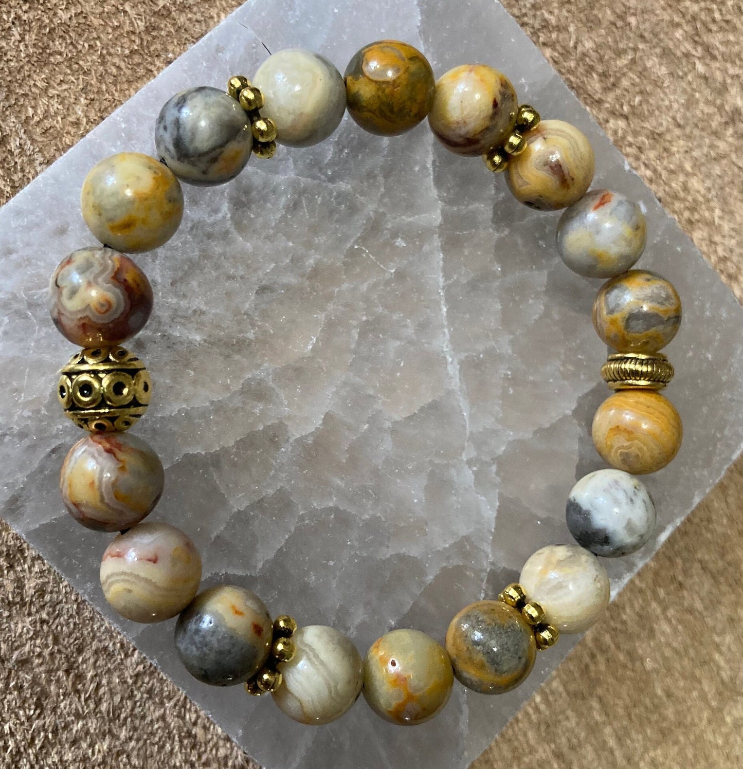 Crazy Lace Agate Crystal Bracelet - Solar Plexus Chakra - Laughter Stone - Happy Lace
