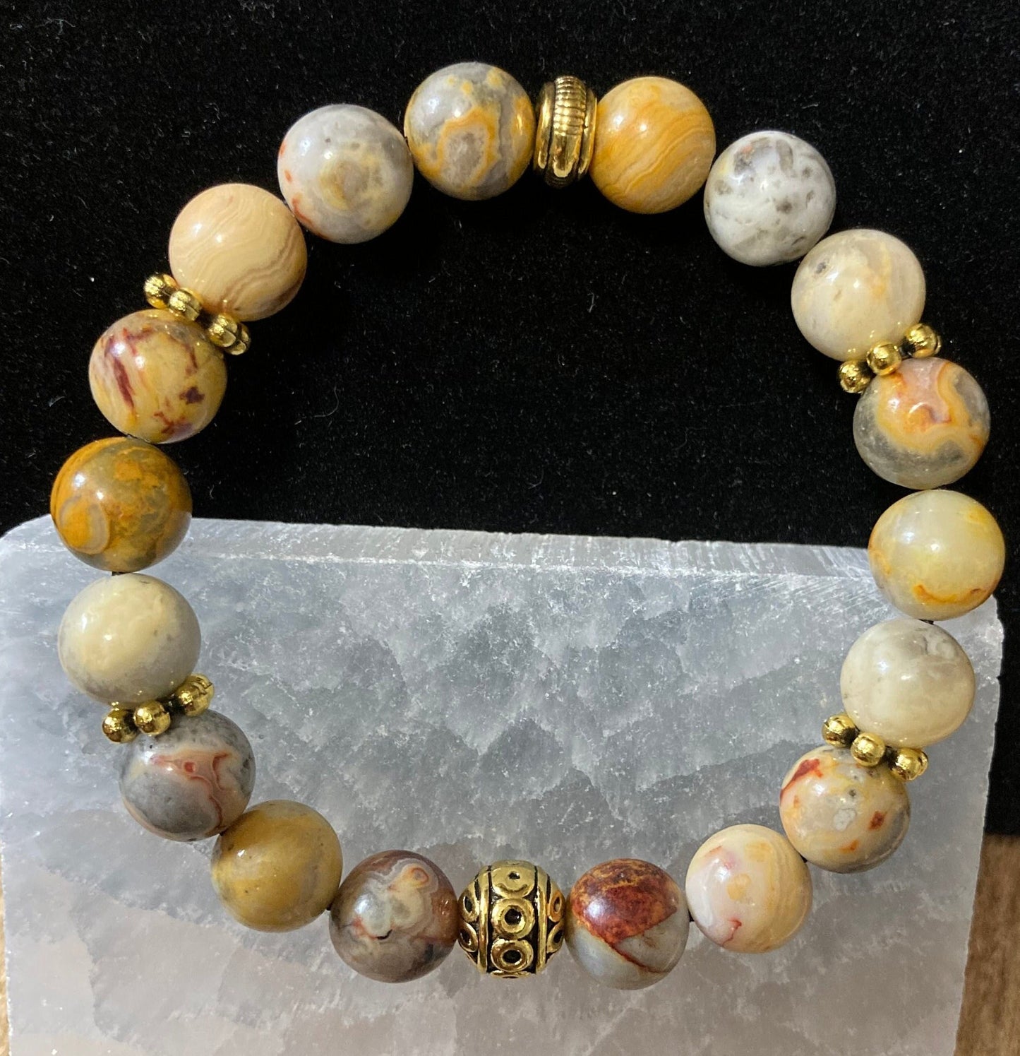 Crazy Lace Agate Crystal Bracelet - Solar Plexus Chakra - Laughter Stone - Happy Lace