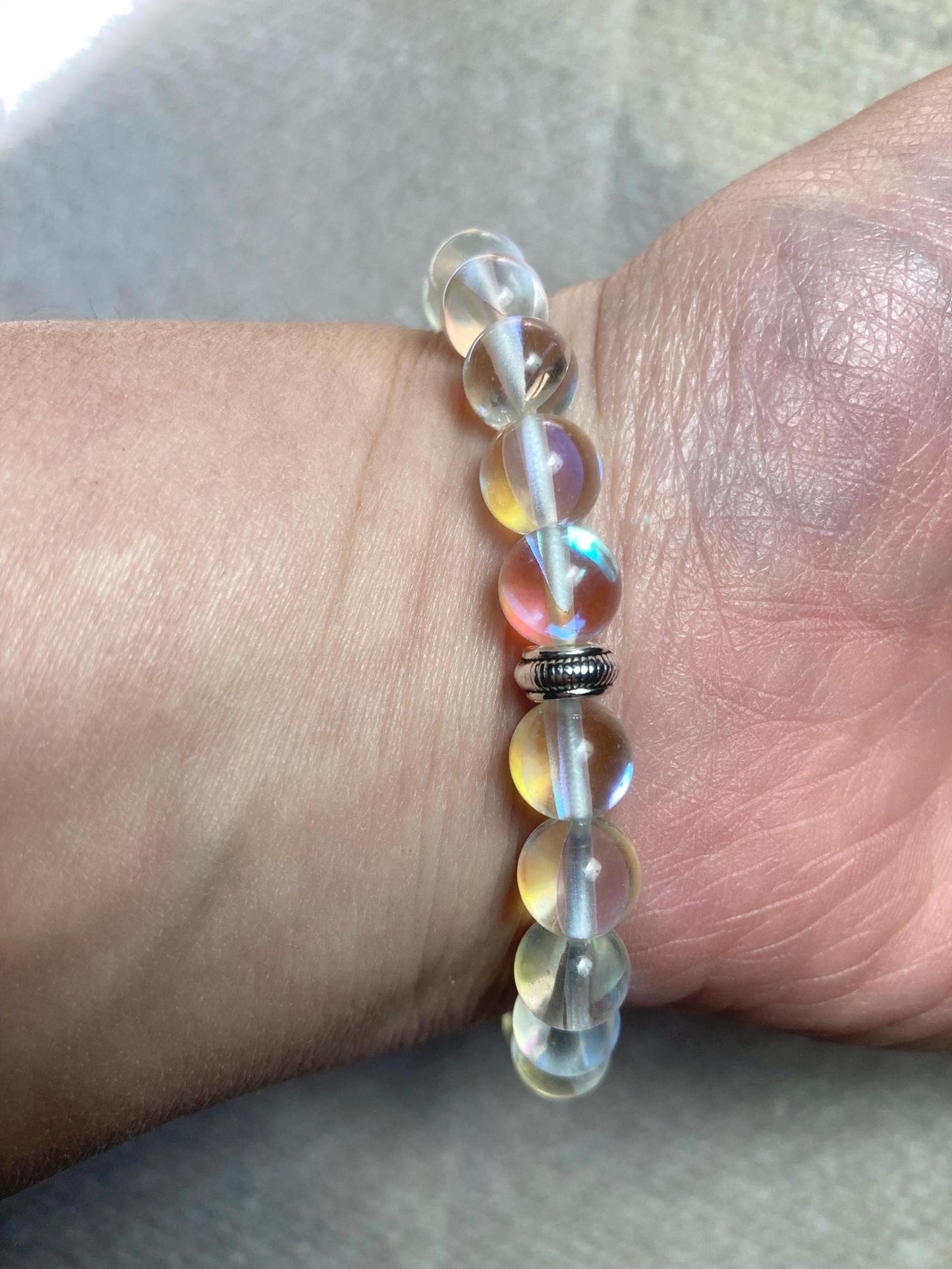 Celestial Harmony Bracelet - Blue Lace Agate - Aura Quartz - Crystal Healing Jewelry - Throat chakra