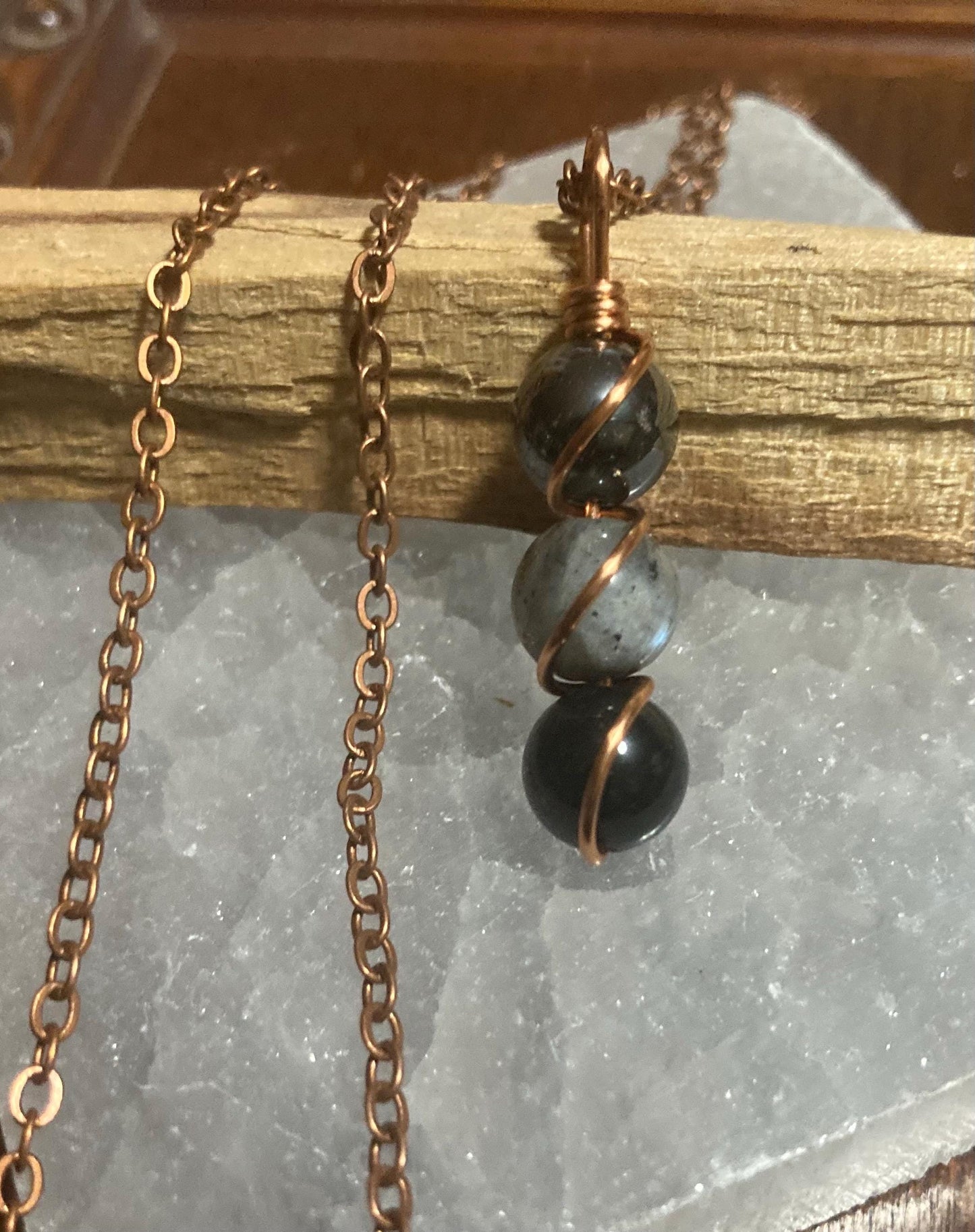 Triple Protection Necklace - Copper Wire Wrapped Pendant - Obsidian - Labradorite - Hematite - Crystal Healing Jewelry