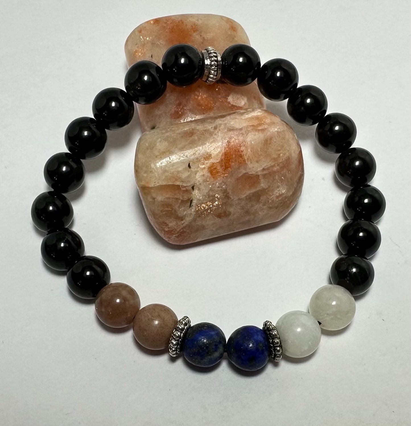 Sacred Eclipse Bracelet - Moonstone - Sunstone - Obsidian - Lapis Lazuli - Crystal Healing Jewelry