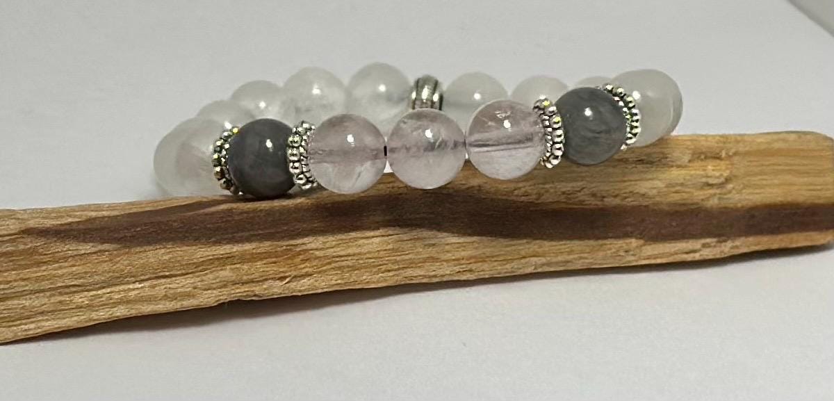 Celestial Embrace Bracelet - Labradorite - Rose Quartz - Selenite - Crystal Healing Jewelry