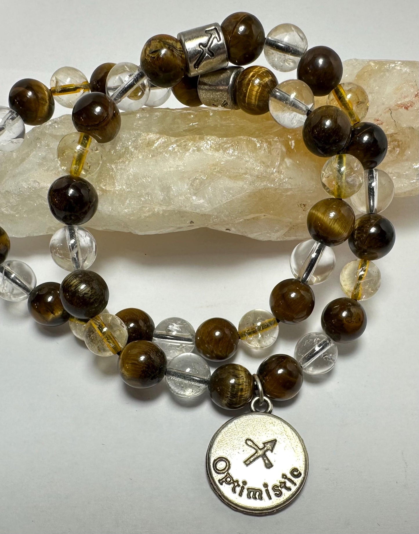 Sagittarius Astrology Zodiac Bracelet - November December - Crystal Healing Jewelry - Citrine - Tigers Eye - Clear Quartz