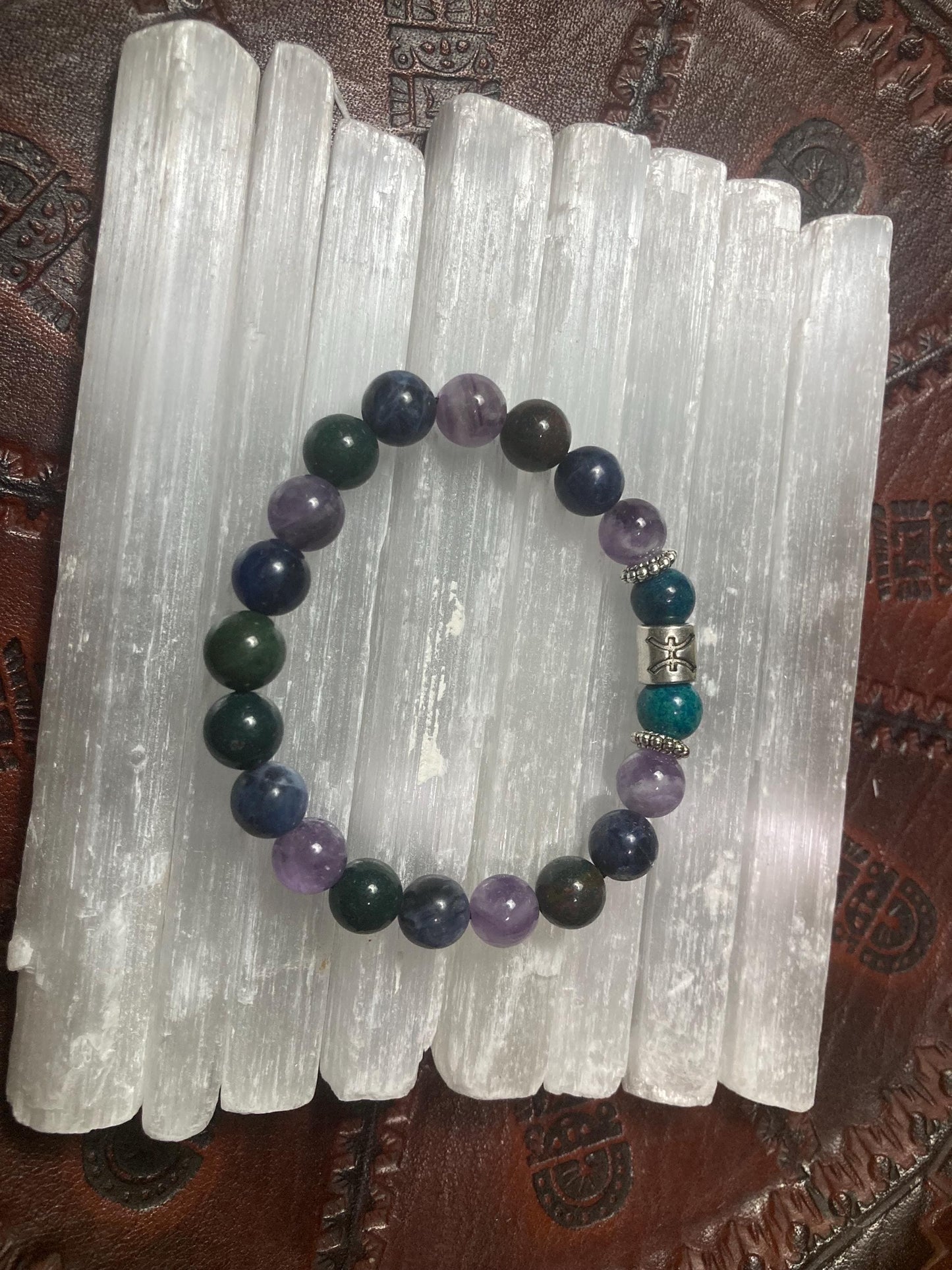 Pisces Astrology Zodiac Bracelet - February March - Sodalite - Amethyst - Bloodstone - Chrysocolla