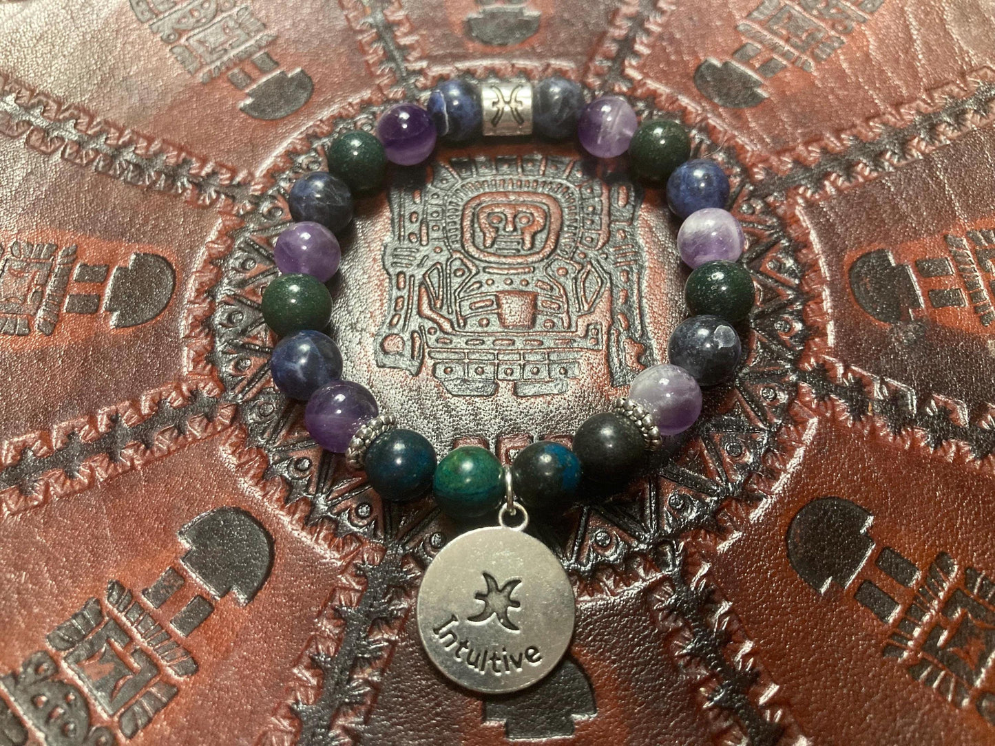Pisces Astrology Zodiac Bracelet - February March - Sodalite - Amethyst - Bloodstone - Chrysocolla