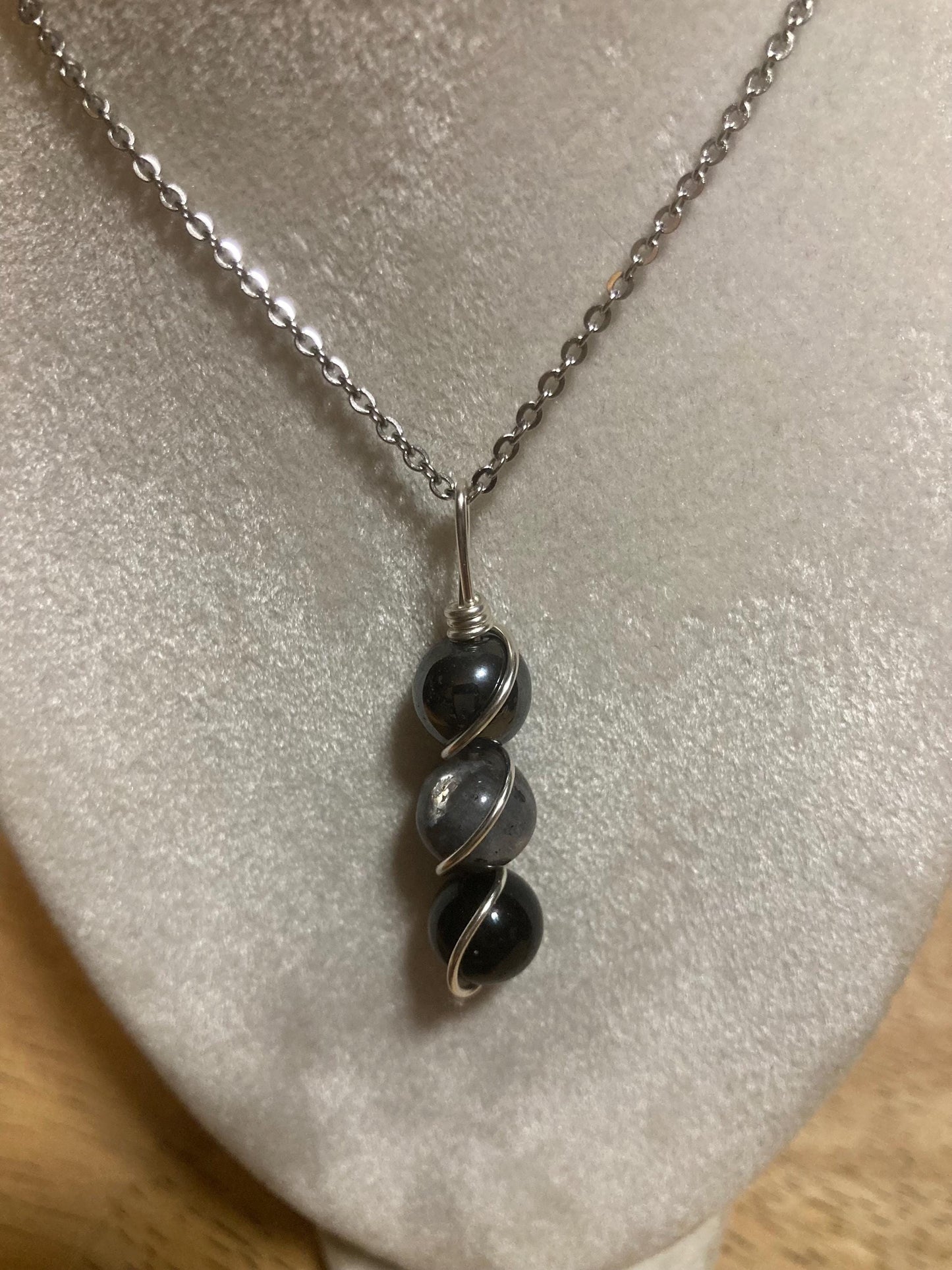 Triple Protection Necklace - Copper Wire Wrapped Pendant - Obsidian - Labradorite - Hematite - Crystal Healing Jewelry