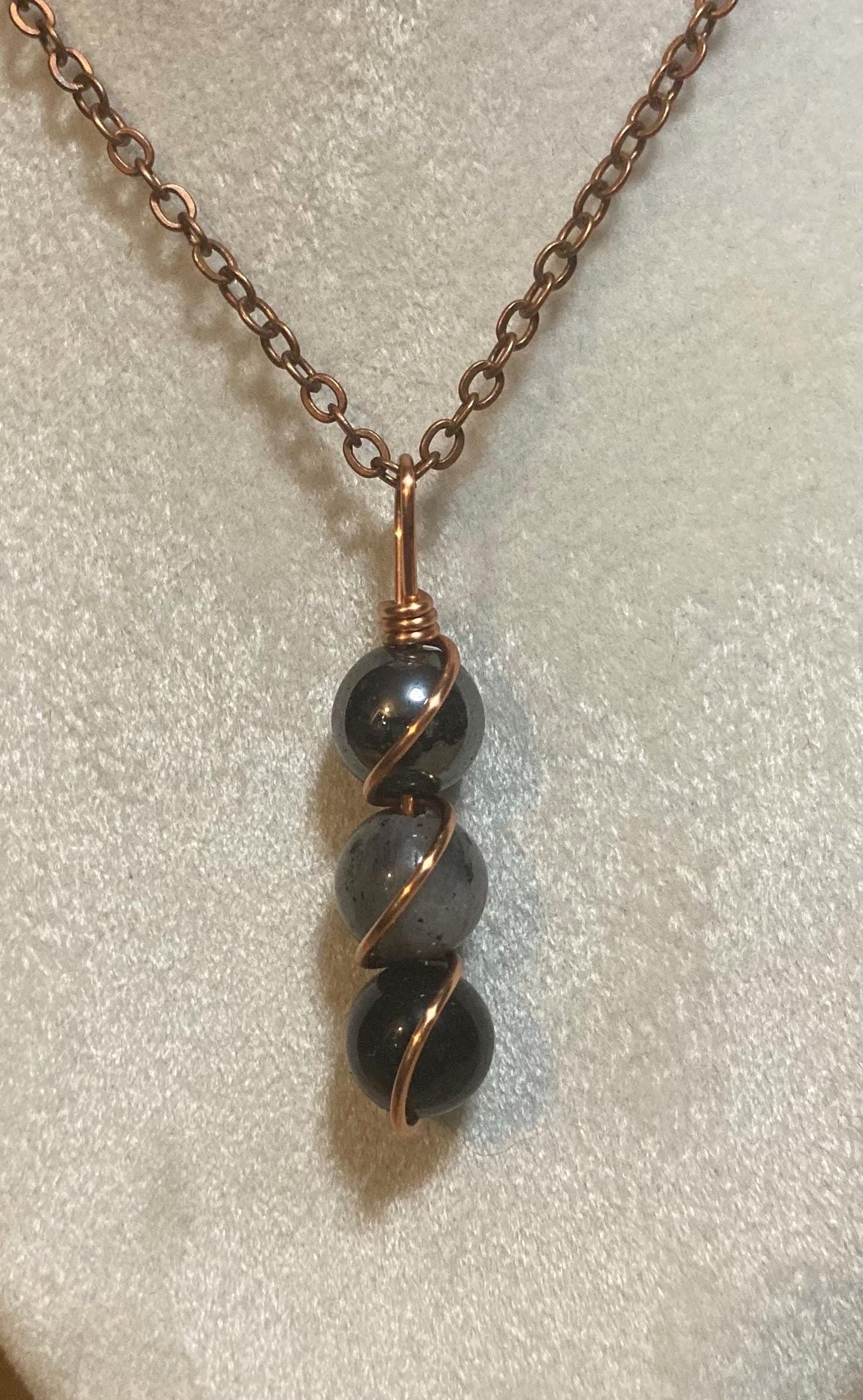 Triple Protection Necklace - Copper Wire Wrapped Pendant - Obsidian - Labradorite - Hematite - Crystal Healing Jewelry