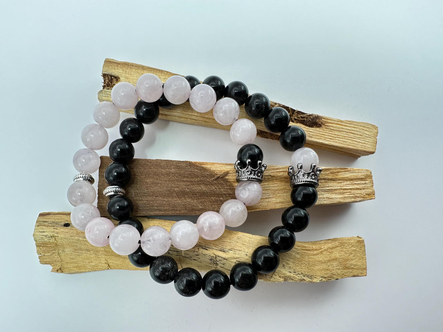 Couples Bracelets matching bracelet set - King & Queen -Rose Quartz - Black Obsidian