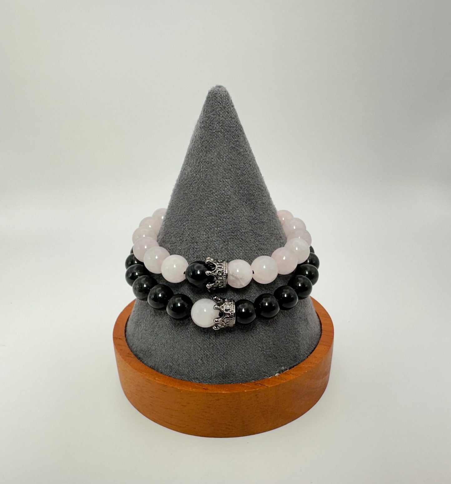 Couples Bracelets matching bracelet set - King & Queen -Rose Quartz - Black Obsidian