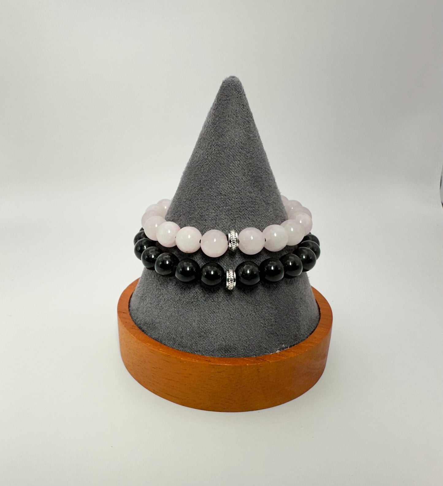 Couples Bracelets matching bracelet set - King & Queen -Rose Quartz - Black Obsidian