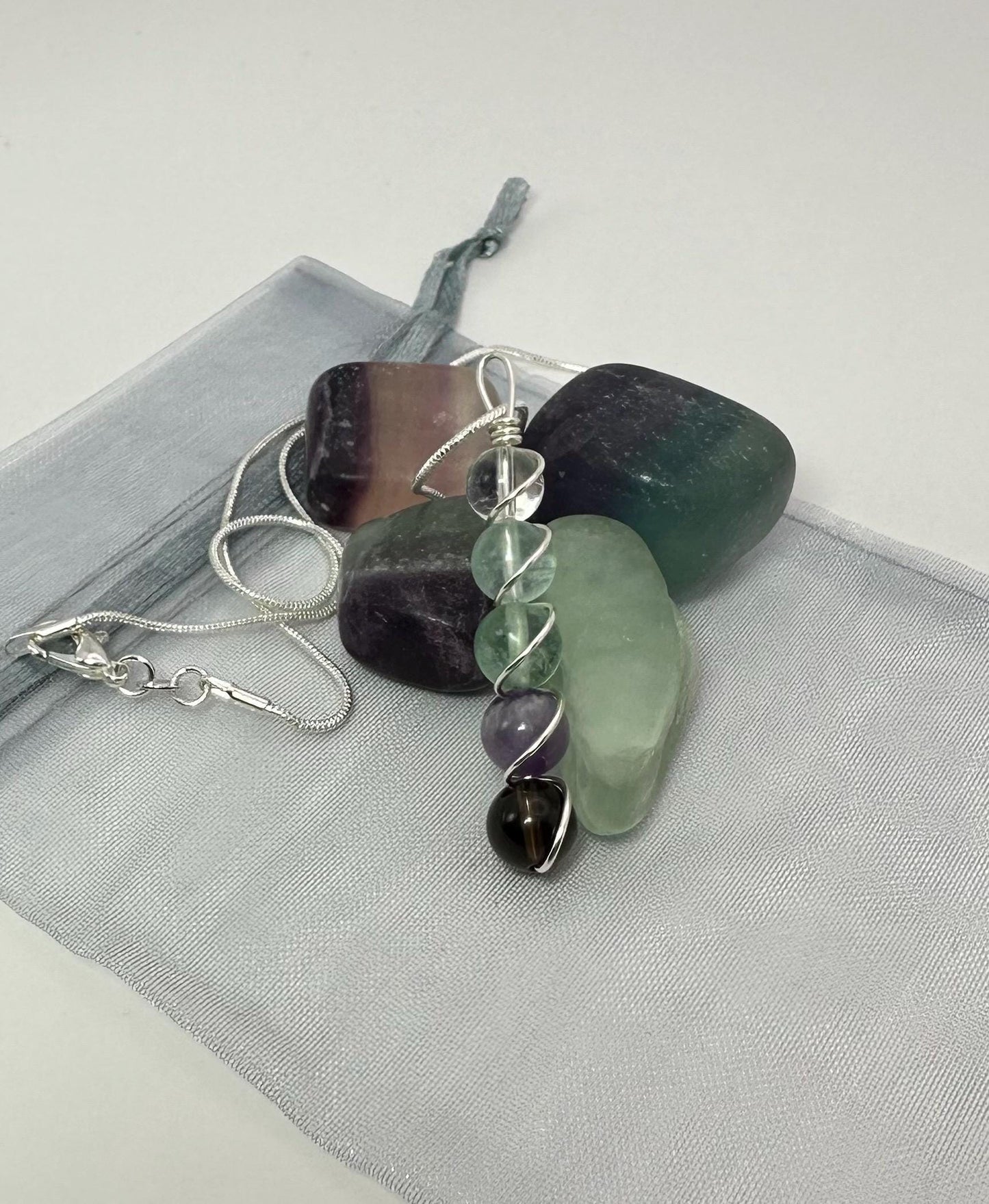 Chemo & Radiation Support Necklace - Copper Wire Wrapped Pendant - Crystal Healing Jewelry - Smoky Quartz - Amethyst - Fluorite - Clear Quartz
