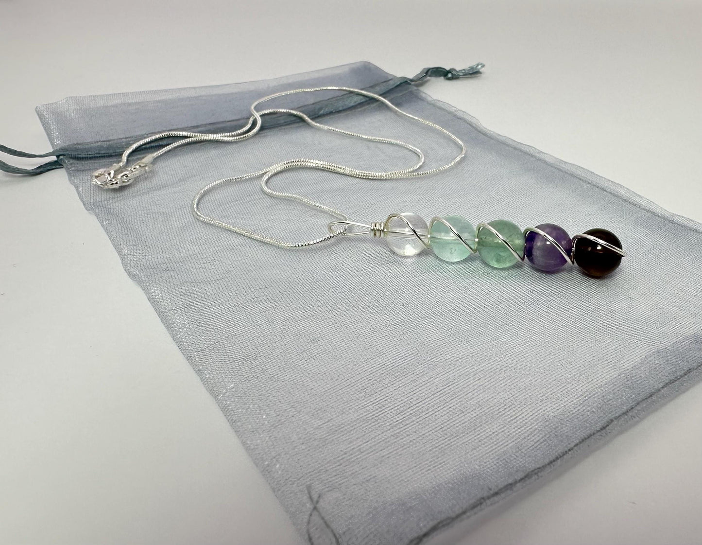 Chemo & Radiation Support Necklace - Copper Wire Wrapped Pendant - Crystal Healing Jewelry - Smoky Quartz - Amethyst - Fluorite - Clear Quartz