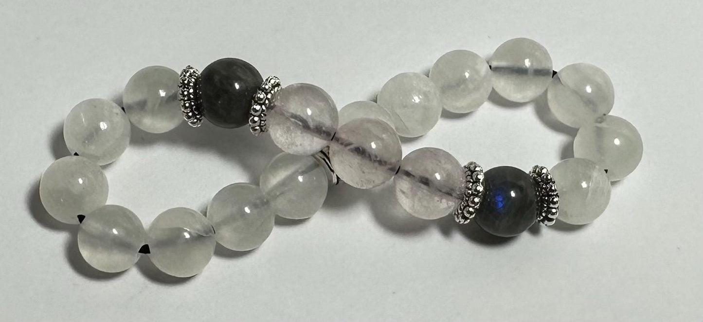 Celestial Embrace Bracelet - Labradorite - Rose Quartz - Selenite - Crystal Healing Jewelry