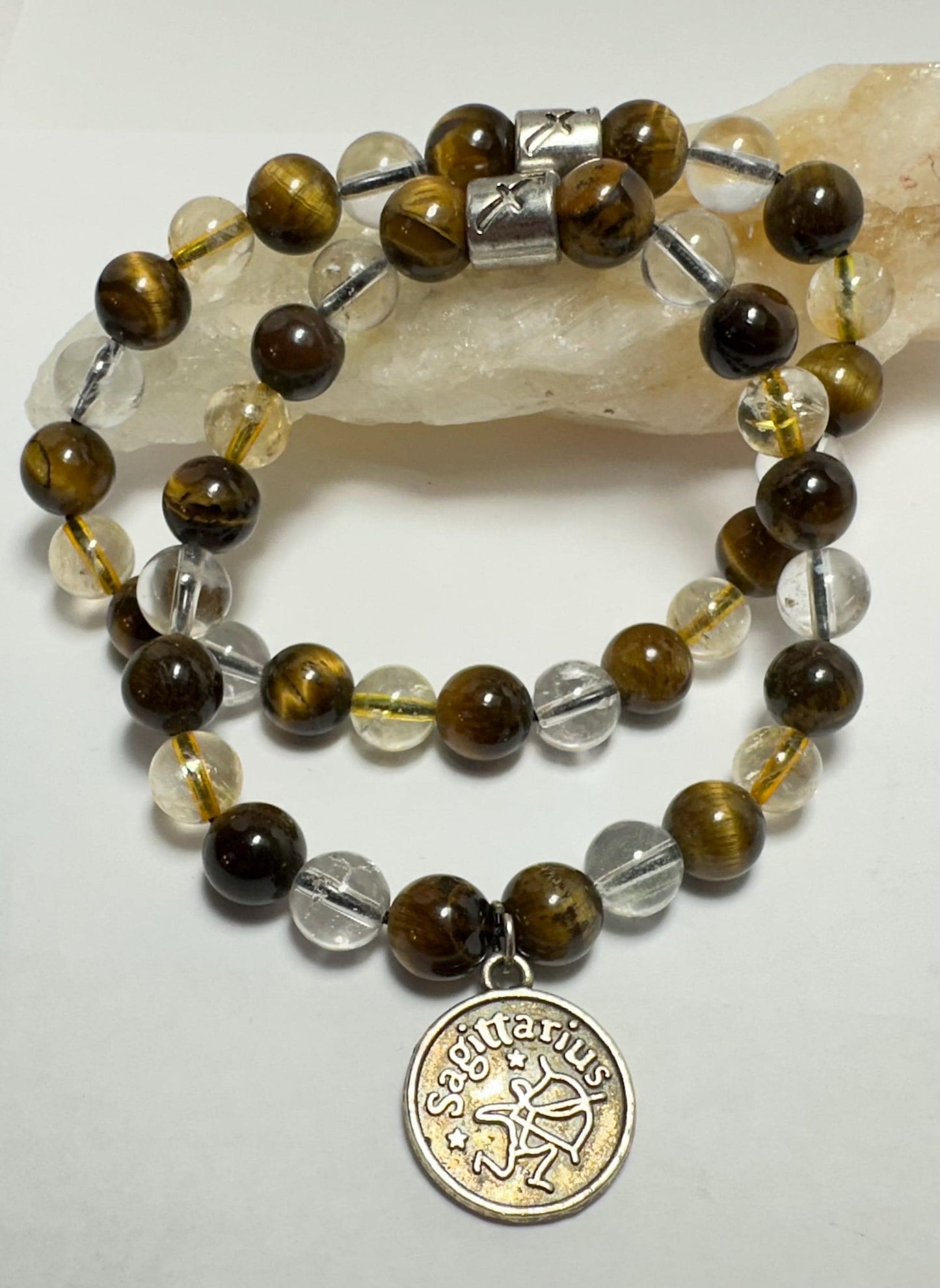 Sagittarius Astrology Zodiac Bracelet - November December - Crystal Healing Jewelry - Citrine - Tigers Eye - Clear Quartz