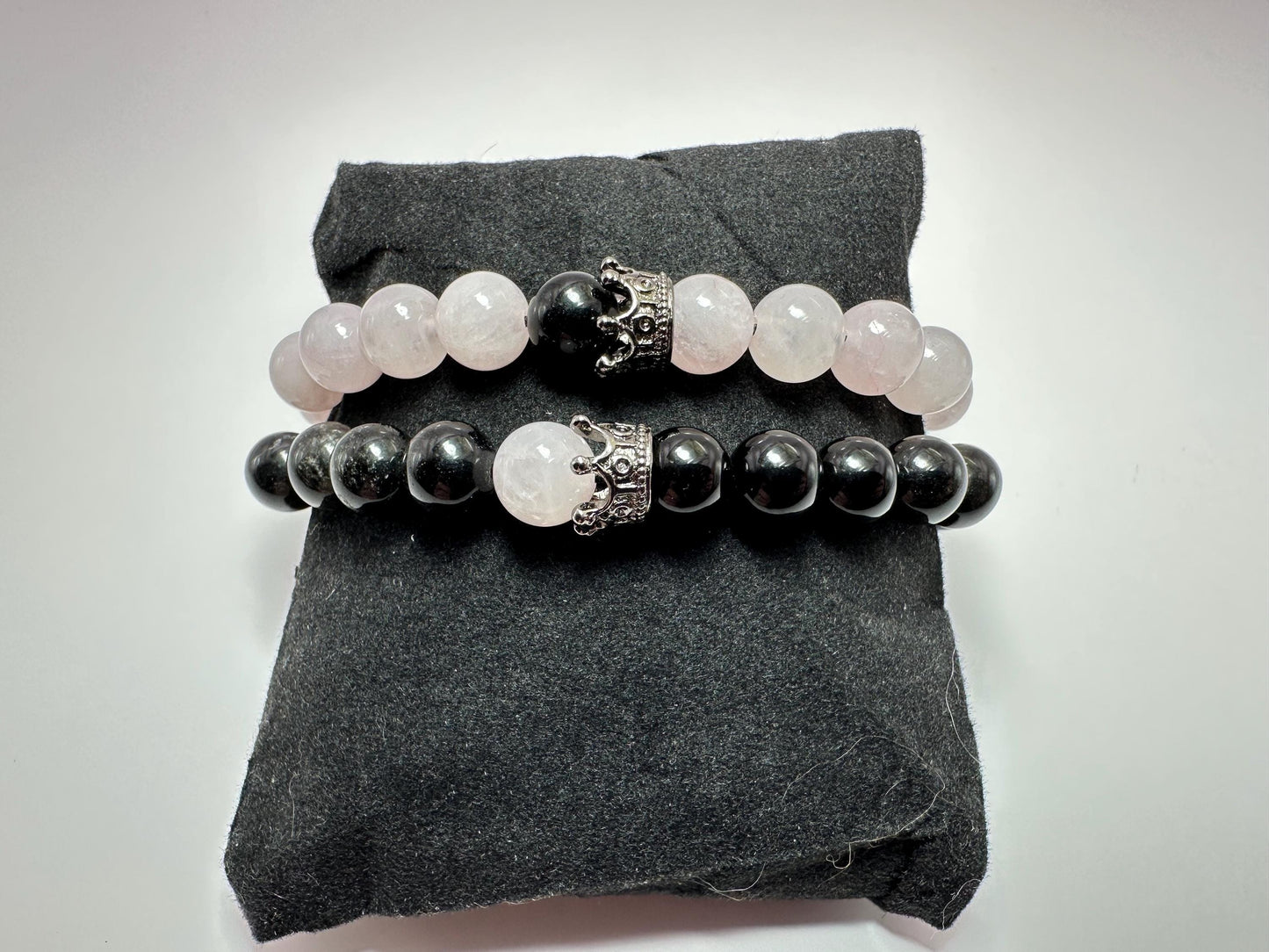 Couples Bracelets matching bracelet set - King & Queen -Rose Quartz - Black Obsidian