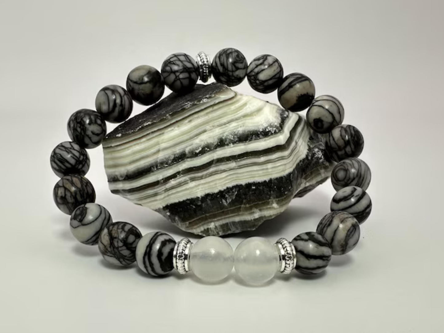 Celestial Web Bracelet - Spiderweb Jasper - Selenite - Crystal Healing Jewelry