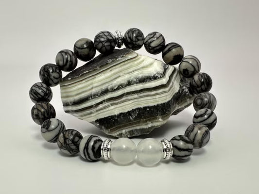 Celestial Web Bracelet - Spiderweb Jasper - Selenite - Crystal Healing Jewelry
