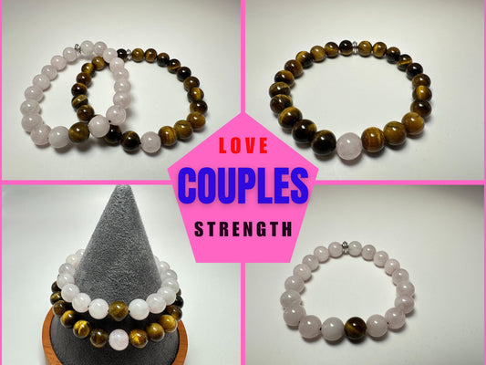 Couples Bracelets matching set - Rose Quartz - Tigers eye - Protection & Love