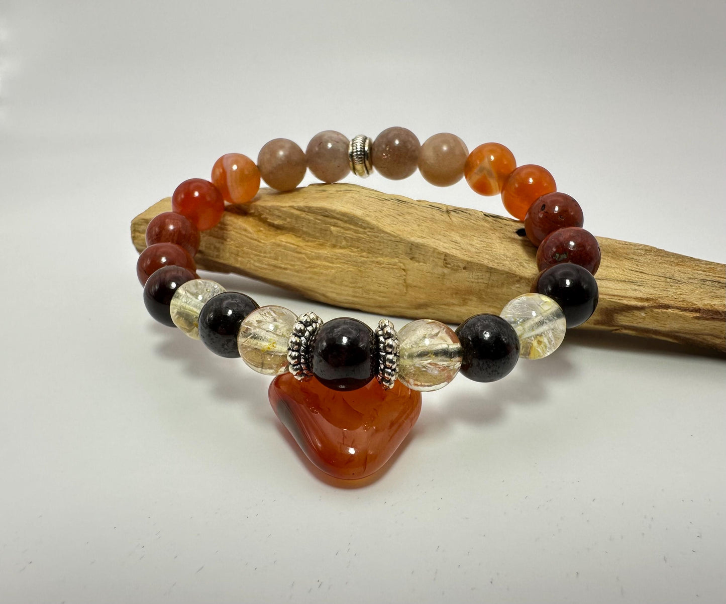 Fire Element Bracelet - Crystal healing jewelry - Garnet - Citrine - Tigers eye - Red Jasper -Carnelian - Sunstone