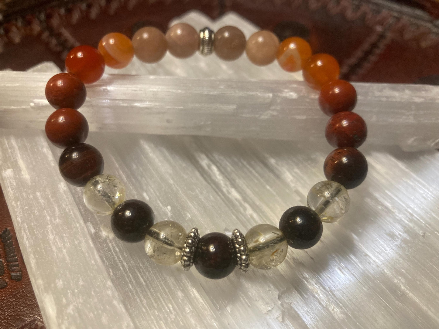 Fire Element Bracelet - Crystal healing jewelry - Garnet - Citrine - Tigers eye - Red Jasper -Carnelian - Sunstone