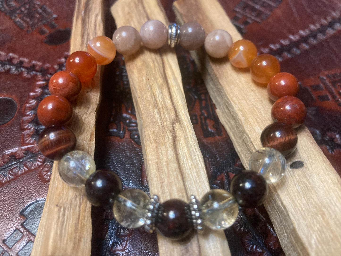 Fire Element Bracelet - Crystal healing jewelry - Garnet - Citrine - Tigers eye - Red Jasper -Carnelian - Sunstone