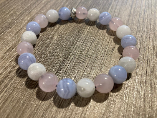 Love & Light Bracelet - Moonstone - Rose Quartz - Blue Lace Agate - Crystal Healing Jewelry