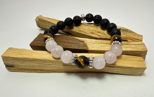 Rose Quartz & Tigers Eye LOVE Bracelet - Crystal Healing Jewelry