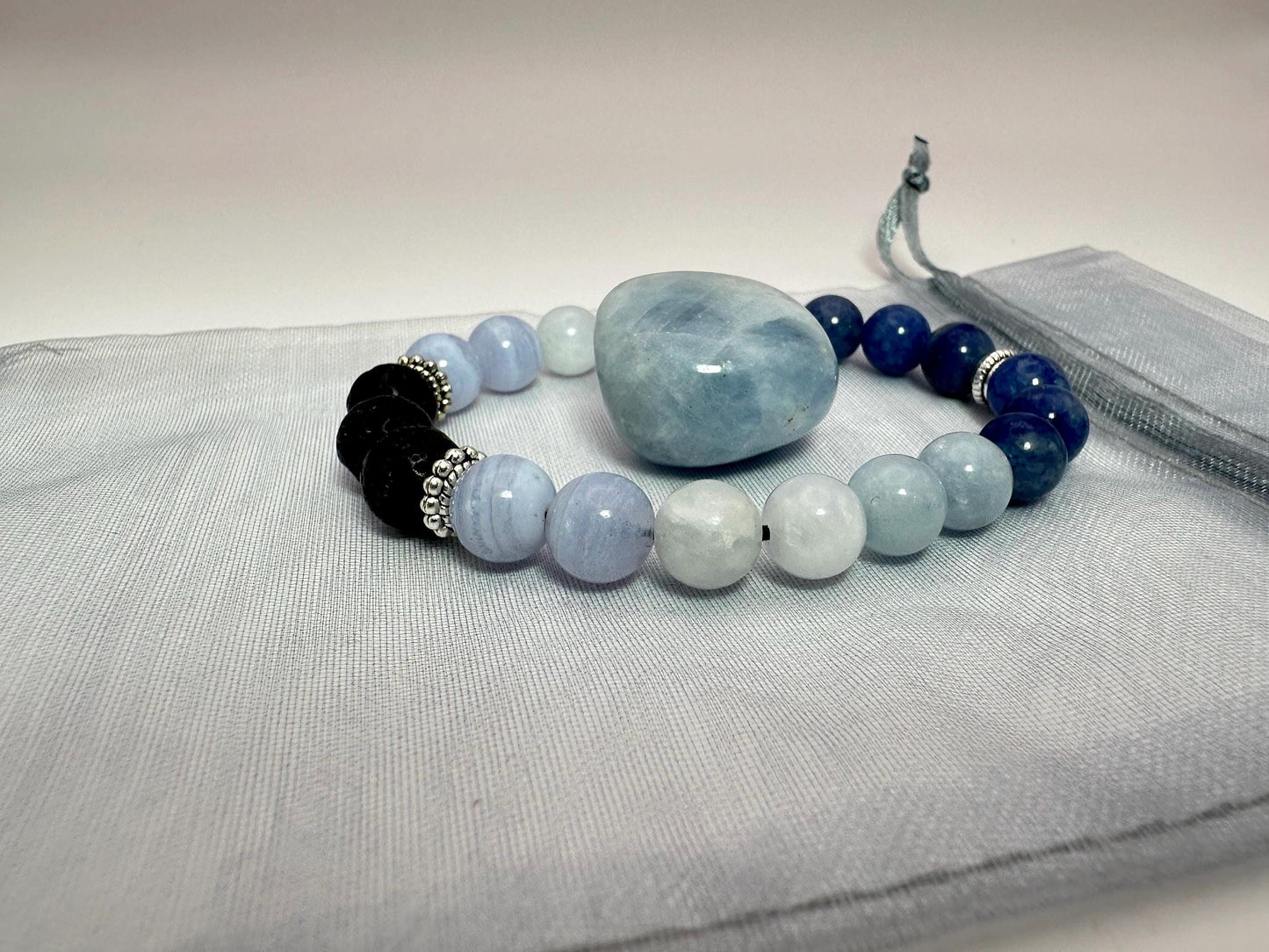 Serene Waters Bracelet - Crystal Healing Jewelry - Aquamarine - Blue Lace Agate - Calcite - Aventurine